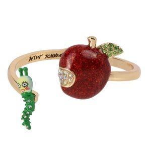 Betsey Johnson Enamel Apple Bangle Bracelet Hinged-brand new with tags-super fun